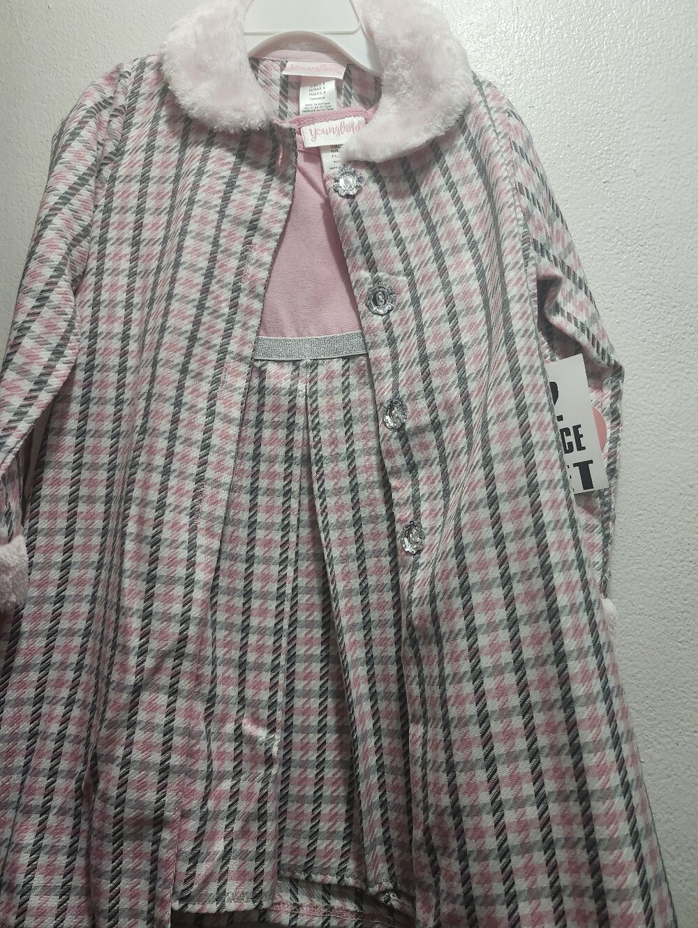 Youngland Pink Plaid Girls' Coat Dress Set